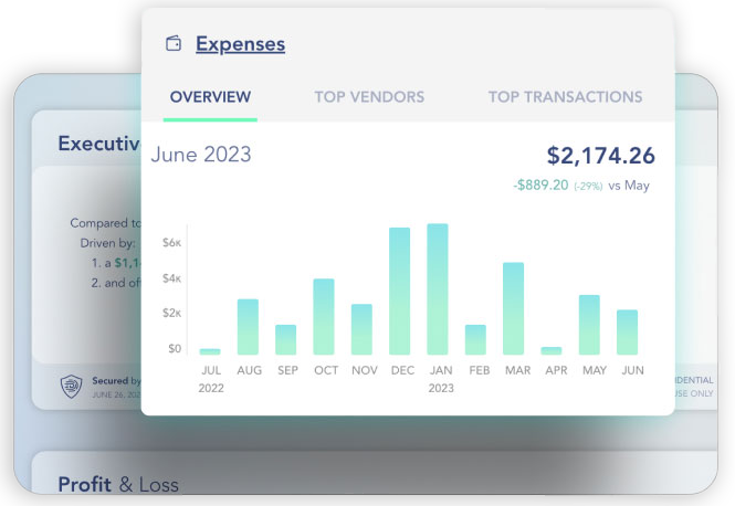 Cairn Accounting dashboard showing expense reporting and analytics